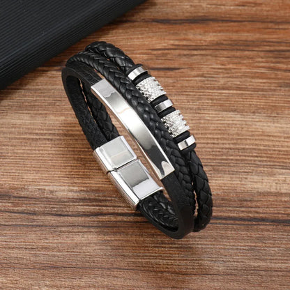 Armband, Armband Heren, Roestvrij Staal, Armbanden, Leren Armband Heren, Leren Armband, Leren Armbanden, Armbandje, Kunstleer, Mannen, Magnetische Sluiting, + 2 CM Verlengstuk, Verjaardag, Vaderdag Valentijnsdag, Cadeautje