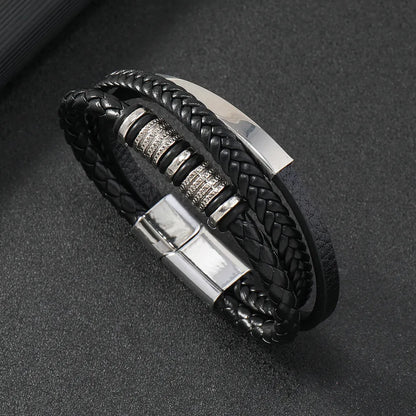 Armband, Armband Heren, Roestvrij Staal, Armbanden, Leren Armband Heren, Leren Armband, Leren Armbanden, Armbandje, Kunstleer, Mannen, Magnetische Sluiting, + 2 CM Verlengstuk, Verjaardag, Vaderdag Valentijnsdag, Cadeautje