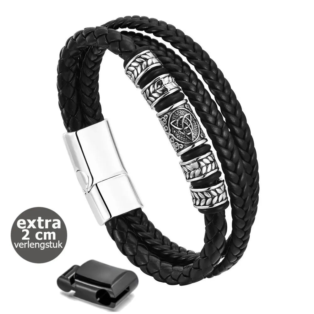 KHRONOX® Armband, Armband Heren, Natuurstenen, Armbanden, Leren Armband Heren, Leren Armband, Leren Armbanden, Armbandje, Kunstleer, Mannen, Magnetische Sluiting, + 2 CM Verlengstuk, Verjaardag, Vaderdag, Valentijnsdag, Cadeautje