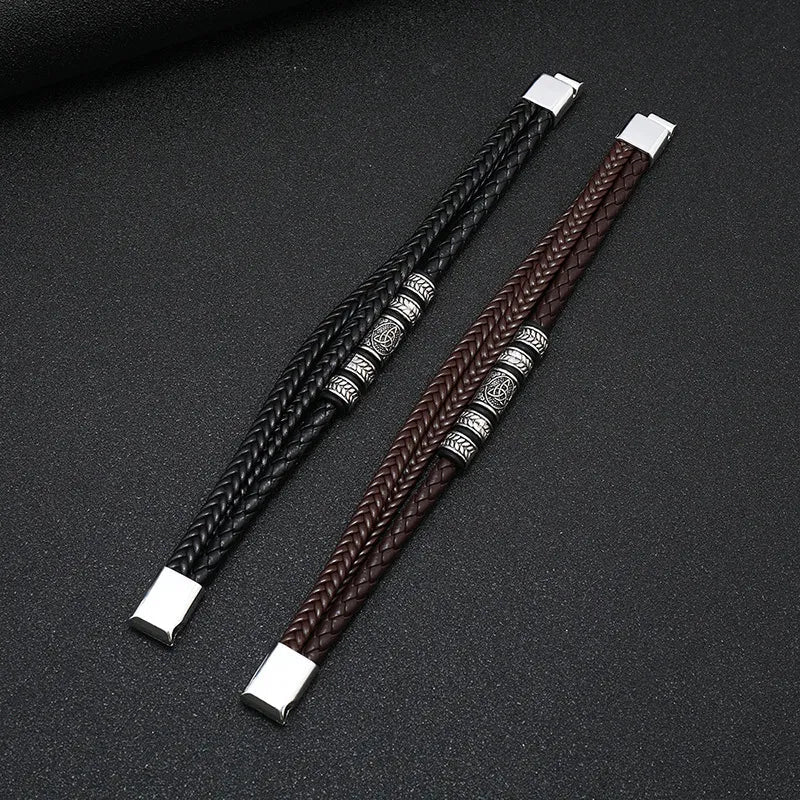 KHRONOX® Armband, Armband Heren, Natuurstenen, Armbanden, Leren Armband Heren, Leren Armband, Leren Armbanden, Armbandje, Kunstleer, Mannen, Magnetische Sluiting, + 2 CM Verlengstuk, Verjaardag, Vaderdag, Valentijnsdag, Cadeautje