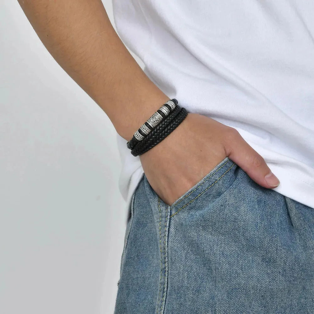 KHRONOX® Armband, Armband Heren, Natuurstenen, Armbanden, Leren Armband Heren, Leren Armband, Leren Armbanden, Armbandje, Kunstleer, Mannen, Magnetische Sluiting, + 2 CM Verlengstuk, Verjaardag, Vaderdag, Valentijnsdag, Cadeautje