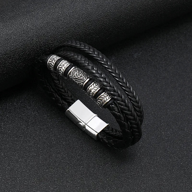 KHRONOX® Armband, Armband Heren, Natuurstenen, Armbanden, Leren Armband Heren, Leren Armband, Leren Armbanden, Armbandje, Kunstleer, Mannen, Magnetische Sluiting, + 2 CM Verlengstuk, Verjaardag, Vaderdag, Valentijnsdag, Cadeautje