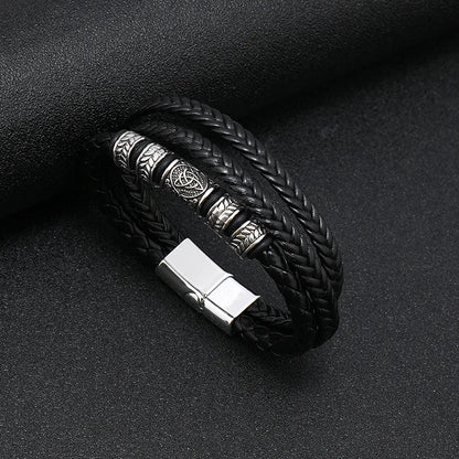 KHRONOX® Armband, Armband Heren, Natuurstenen, Armbanden, Leren Armband Heren, Leren Armband, Leren Armbanden, Armbandje, Kunstleer, Mannen, Magnetische Sluiting, + 2 CM Verlengstuk, Verjaardag, Vaderdag, Valentijnsdag, Cadeautje