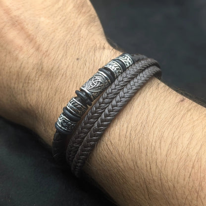 KHRONOX® Armband, Armband Heren, Natuurstenen, Armbanden, Leren Armband Heren, Leren Armband, Leren Armbanden, Armbandje, Kunstleer, Mannen, Magnetische Sluiting, + 2 CM Verlengstuk, Verjaardag, Vaderdag, Valentijnsdag, Cadeautje