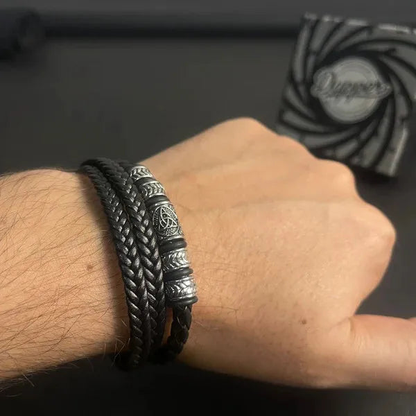 KHRONOX® Armband, Armband Heren, Natuurstenen, Armbanden, Leren Armband Heren, Leren Armband, Leren Armbanden, Armbandje, Kunstleer, Mannen, Magnetische Sluiting, + 2 CM Verlengstuk, Verjaardag, Vaderdag, Valentijnsdag, Cadeautje