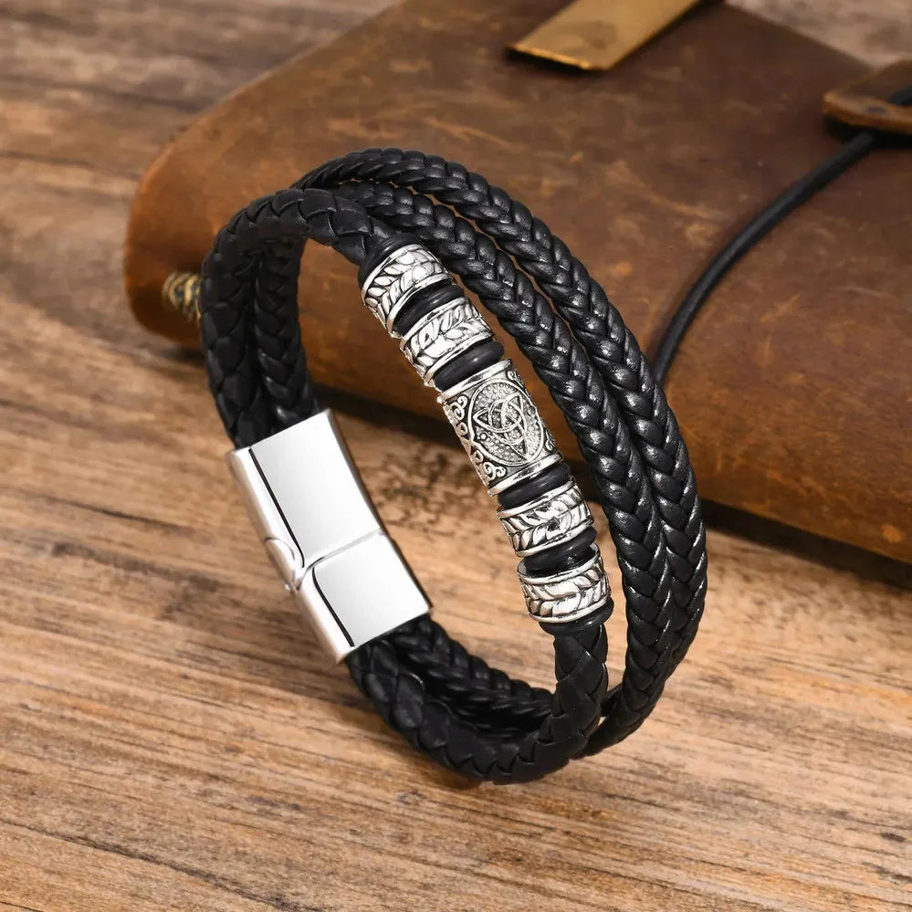 KHRONOX® Armband, Armband Heren, Natuurstenen, Armbanden, Leren Armband Heren, Leren Armband, Leren Armbanden, Armbandje, Kunstleer, Mannen, Magnetische Sluiting, + 2 CM Verlengstuk, Verjaardag, Vaderdag, Valentijnsdag, Cadeautje