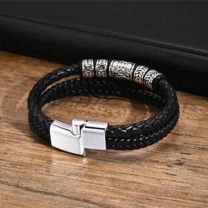 KHRONOX® Armband, Armband Heren, Natuurstenen, Armbanden, Leren Armband Heren, Leren Armband, Leren Armbanden, Armbandje, Kunstleer, Mannen, Magnetische Sluiting, + 2 CM Verlengstuk, Verjaardag, Vaderdag, Valentijnsdag, Cadeautje