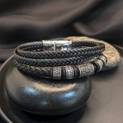 KHRONOX® Armband, Armband Heren, Natuurstenen, Armbanden, Leren Armband Heren, Leren Armband, Leren Armbanden, Armbandje, Kunstleer, Mannen, Magnetische Sluiting, + 2 CM Verlengstuk, Verjaardag, Vaderdag, Valentijnsdag, Cadeautje