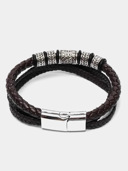 KHRONOX® Armband, Armband Heren, Natuurstenen, Armbanden, Leren Armband Heren, Leren Armband, Leren Armbanden, Armbandje, Kunstleer, Mannen, Magnetische Sluiting, + 2 CM Verlengstuk, Verjaardag, Vaderdag, Valentijnsdag, Cadeautje