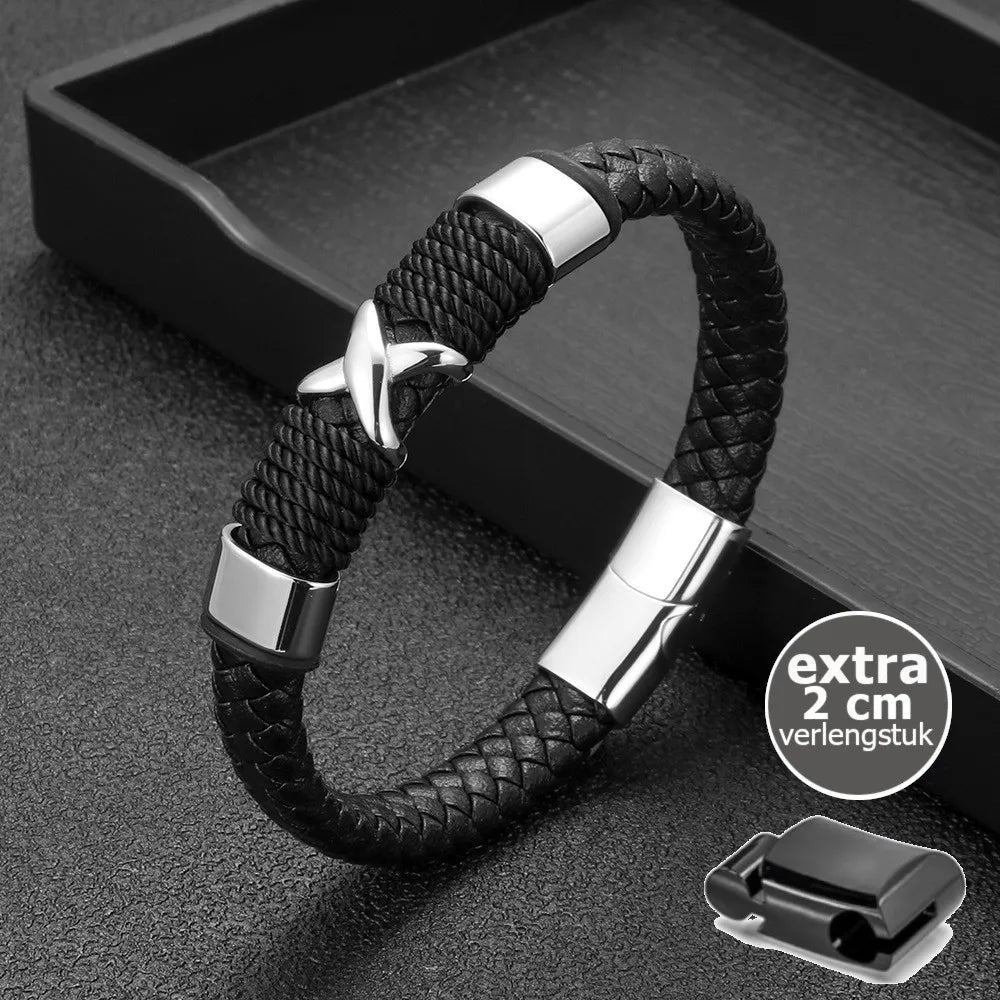 KHRONOX® Armband, Armband Heren, Natuurstenen, Armbanden, Leren Armband Heren, Leren Armband, Leren Armbanden, Armbandje, Kunstleer, Mannen, Magnetische Sluiting, + 2 CM Verlengstuk, Verjaardag, Vaderdag, Valentijnsdag, Cadeautje