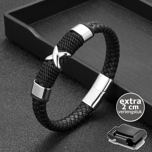 KHRONOX® Armband, Armband Heren, Natuurstenen, Armbanden, Leren Armband Heren, Leren Armband, Leren Armbanden, Armbandje, Kunstleer, Mannen, Magnetische Sluiting, + 2 CM Verlengstuk, Verjaardag, Vaderdag, Valentijnsdag, Cadeautje