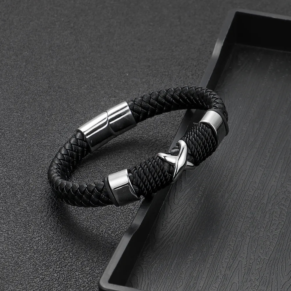 KHRONOX® Armband, Armband Heren, Natuurstenen, Armbanden, Leren Armband Heren, Leren Armband, Leren Armbanden, Armbandje, Kunstleer, Mannen, Magnetische Sluiting, + 2 CM Verlengstuk, Verjaardag, Vaderdag, Valentijnsdag, Cadeautje