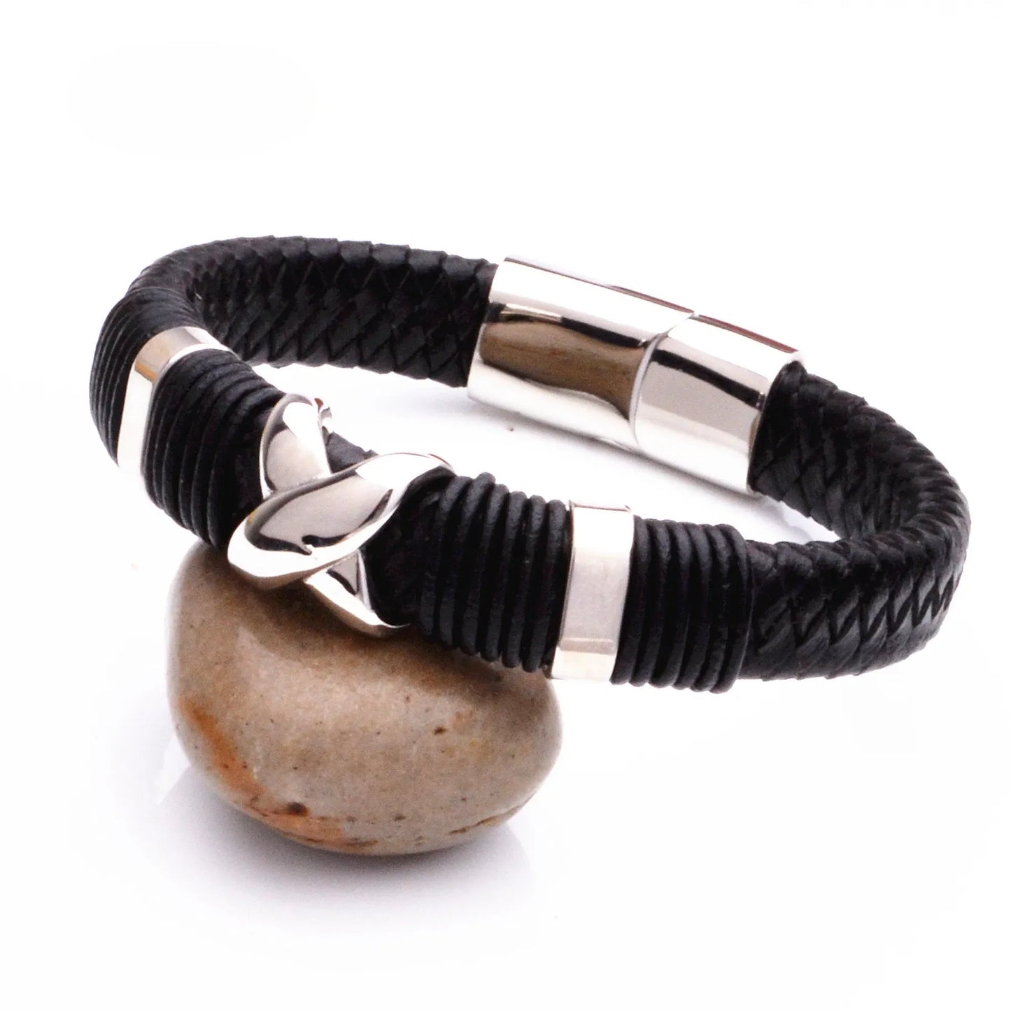 KHRONOX® Armband, Armband Heren, Natuurstenen, Armbanden, Leren Armband Heren, Leren Armband, Leren Armbanden, Armbandje, Kunstleer, Mannen, Magnetische Sluiting, + 2 CM Verlengstuk, Verjaardag, Vaderdag, Valentijnsdag, Cadeautje