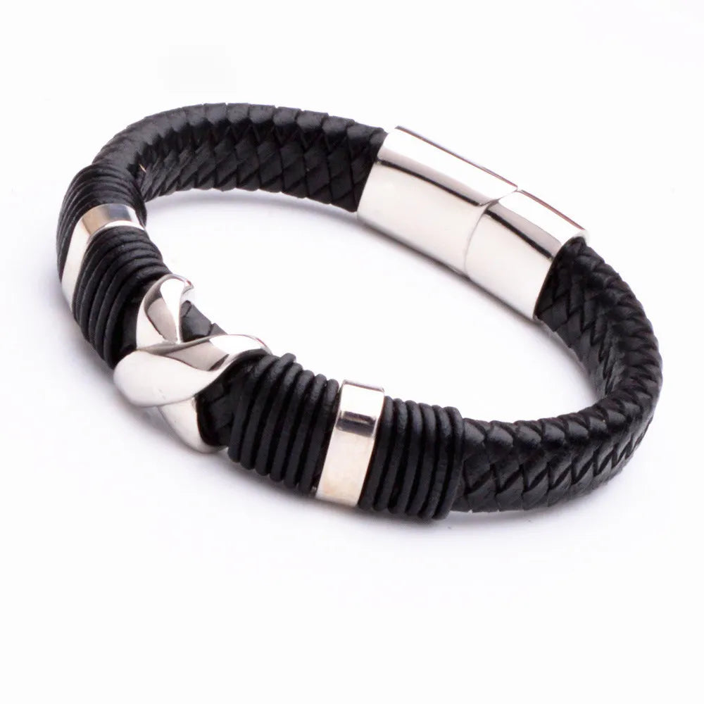 KHRONOX® Armband, Armband Heren, Natuurstenen, Armbanden, Leren Armband Heren, Leren Armband, Leren Armbanden, Armbandje, Kunstleer, Mannen, Magnetische Sluiting, + 2 CM Verlengstuk, Verjaardag, Vaderdag, Valentijnsdag, Cadeautje