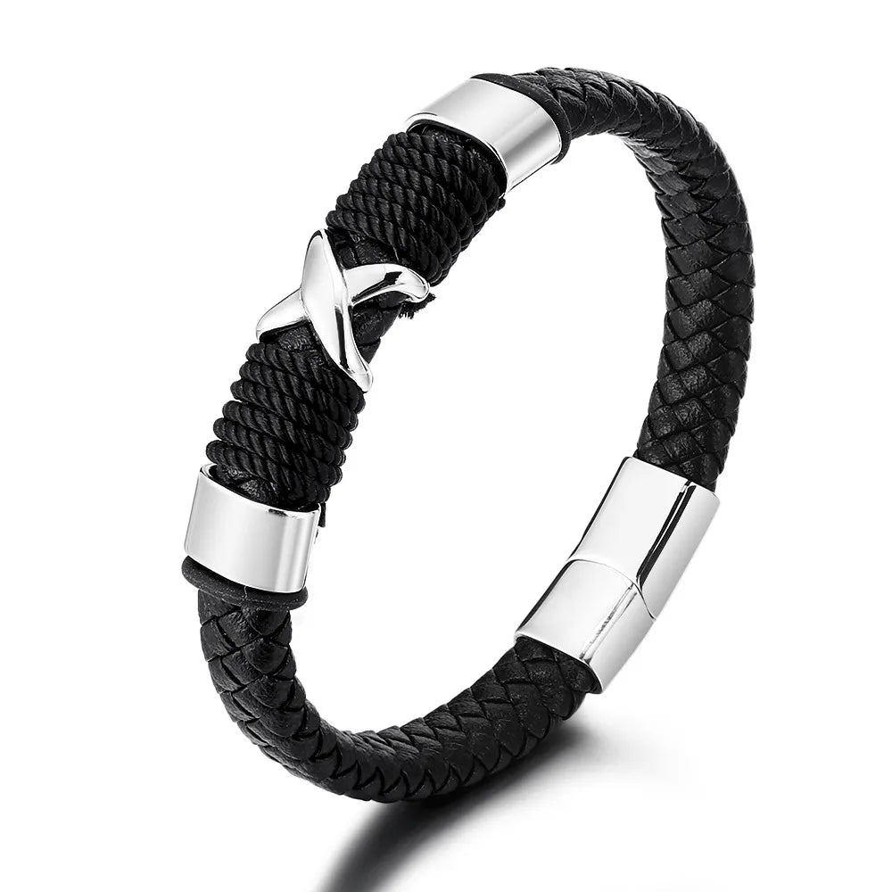 KHRONOX® Armband, Armband Heren, Natuurstenen, Armbanden, Leren Armband Heren, Leren Armband, Leren Armbanden, Armbandje, Kunstleer, Mannen, Magnetische Sluiting, + 2 CM Verlengstuk, Verjaardag, Vaderdag, Valentijnsdag, Cadeautje
