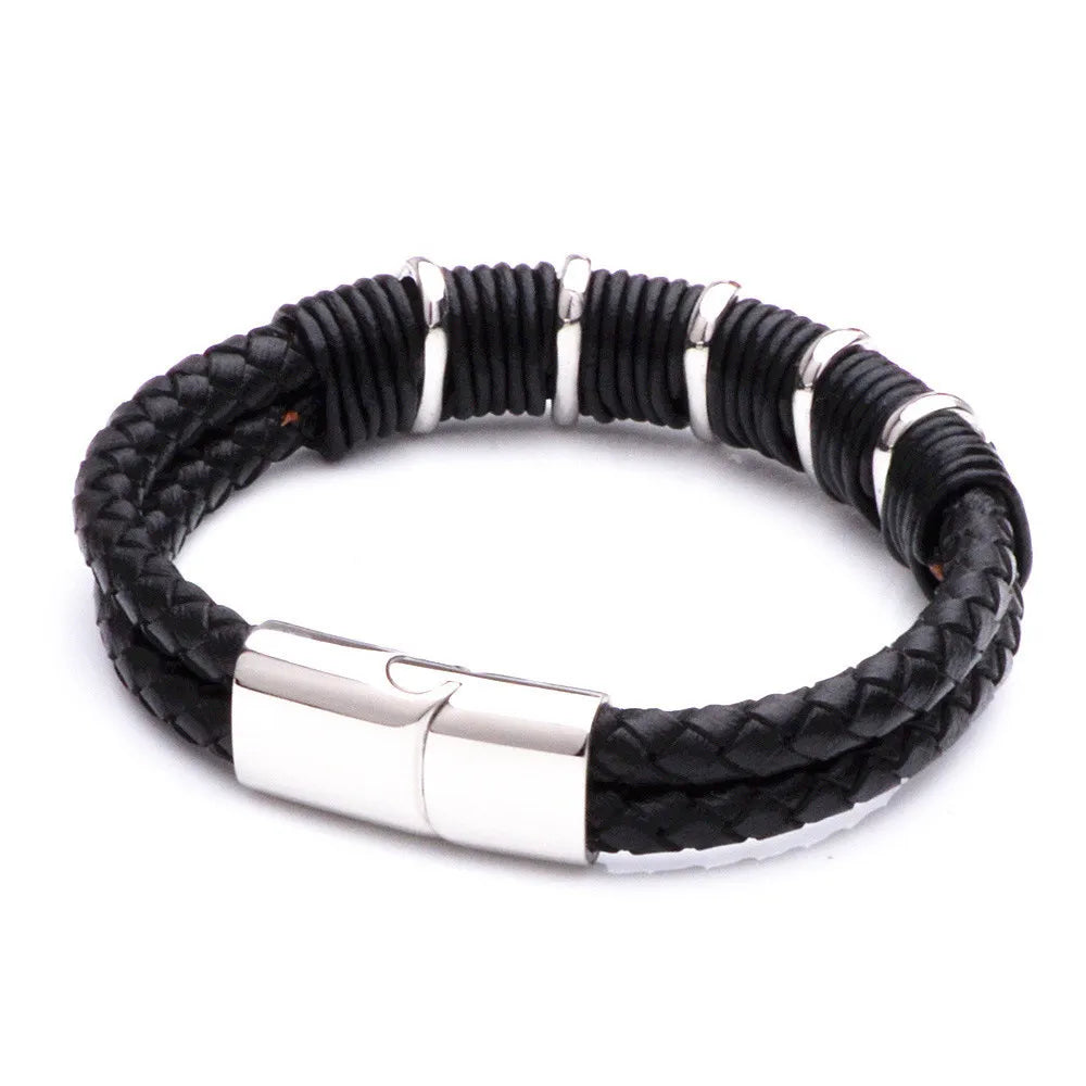KHRONOX® Armband, Armband Heren, Natuurstenen, Armbanden, Leren Armband Heren, Leren Armband, Leren Armbanden, Armbandje, Kunstleer, Mannen, Magnetische Sluiting, + 2 CM Verlengstuk, Verjaardag, Vaderdag, Valentijnsdag, Cadeautje