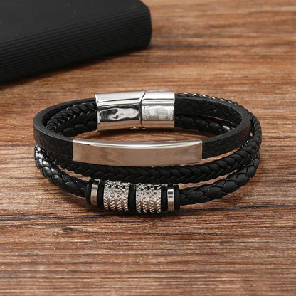 Armband, Armband Heren, Roestvrij Staal, Armbanden, Leren Armband Heren, Leren Armband, Leren Armbanden, Armbandje, Kunstleer, Mannen, Magnetische Sluiting, + 2 CM Verlengstuk, Verjaardag, Vaderdag Valentijnsdag, Cadeautje