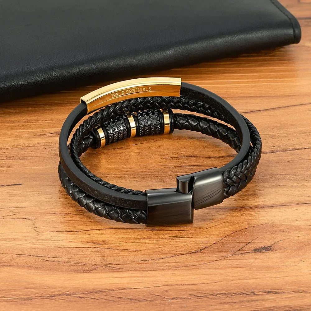 Armband, Armband Heren, Roestvrij Staal, Armbanden, Leren Armband Heren, Leren Armband, Leren Armbanden, Armbandje, Kunstleer, Mannen, Magnetische Sluiting, + 2 CM Verlengstuk, Verjaardag, Vaderdag Valentijnsdag, Cadeautje