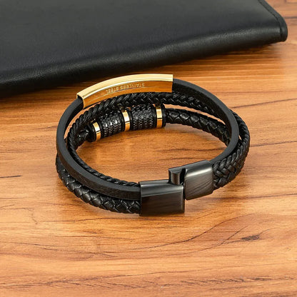 Armband, Armband Heren, Roestvrij Staal, Armbanden, Leren Armband Heren, Leren Armband, Leren Armbanden, Armbandje, Kunstleer, Mannen, Magnetische Sluiting, + 2 CM Verlengstuk, Verjaardag, Vaderdag Valentijnsdag, Cadeautje