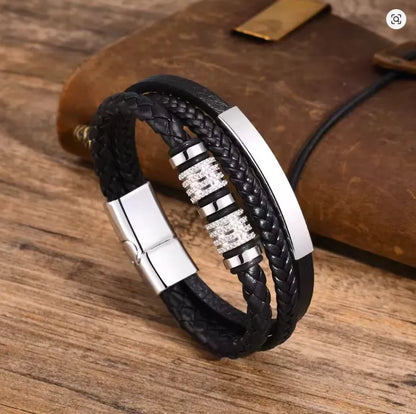 Armband, Armband Heren, Roestvrij Staal, Armbanden, Leren Armband Heren, Leren Armband, Leren Armbanden, Armbandje, Kunstleer, Mannen, Magnetische Sluiting, + 2 CM Verlengstuk, Verjaardag, Vaderdag Valentijnsdag, Cadeautje