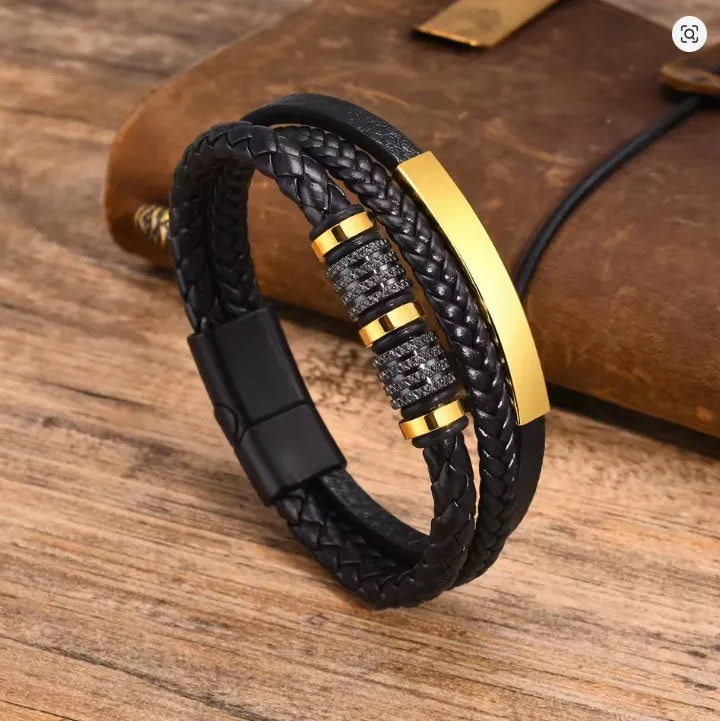 Armband, Armband Heren, Roestvrij Staal, Armbanden, Leren Armband Heren, Leren Armband, Leren Armbanden, Armbandje, Kunstleer, Mannen, Magnetische Sluiting, + 2 CM Verlengstuk, Verjaardag, Vaderdag Valentijnsdag, Cadeautje