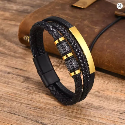 Armband, Armband Heren, Roestvrij Staal, Armbanden, Leren Armband Heren, Leren Armband, Leren Armbanden, Armbandje, Kunstleer, Mannen, Magnetische Sluiting, + 2 CM Verlengstuk, Verjaardag, Vaderdag Valentijnsdag, Cadeautje