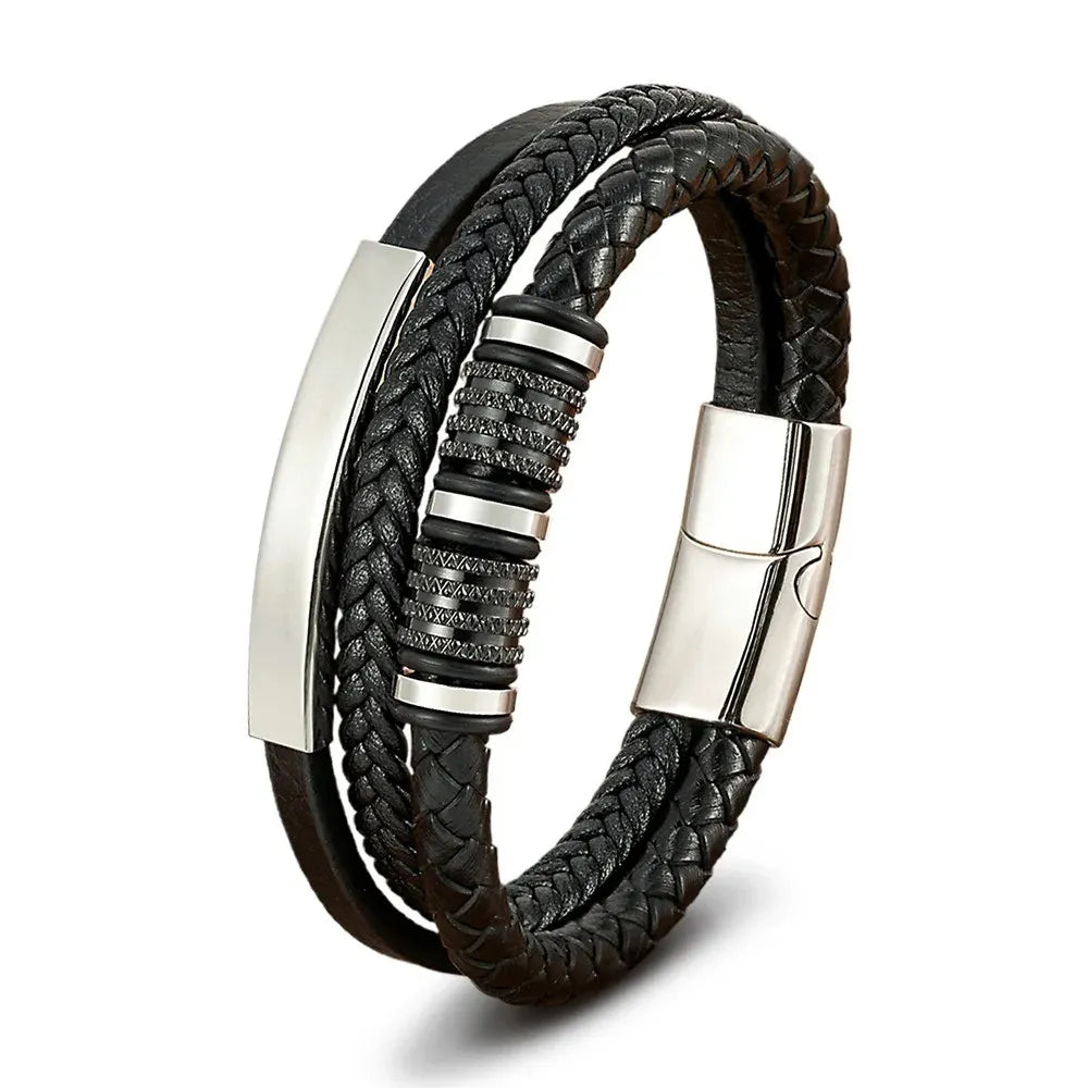 Armband, Armband Heren, Roestvrij Staal, Armbanden, Leren Armband Heren, Leren Armband, Leren Armbanden, Armbandje, Kunstleer, Mannen, Magnetische Sluiting, + 2 CM Verlengstuk, Verjaardag, Vaderdag Valentijnsdag, Cadeautje