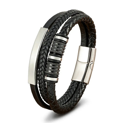 Armband, Armband Heren, Roestvrij Staal, Armbanden, Leren Armband Heren, Leren Armband, Leren Armbanden, Armbandje, Kunstleer, Mannen, Magnetische Sluiting, + 2 CM Verlengstuk, Verjaardag, Vaderdag Valentijnsdag, Cadeautje