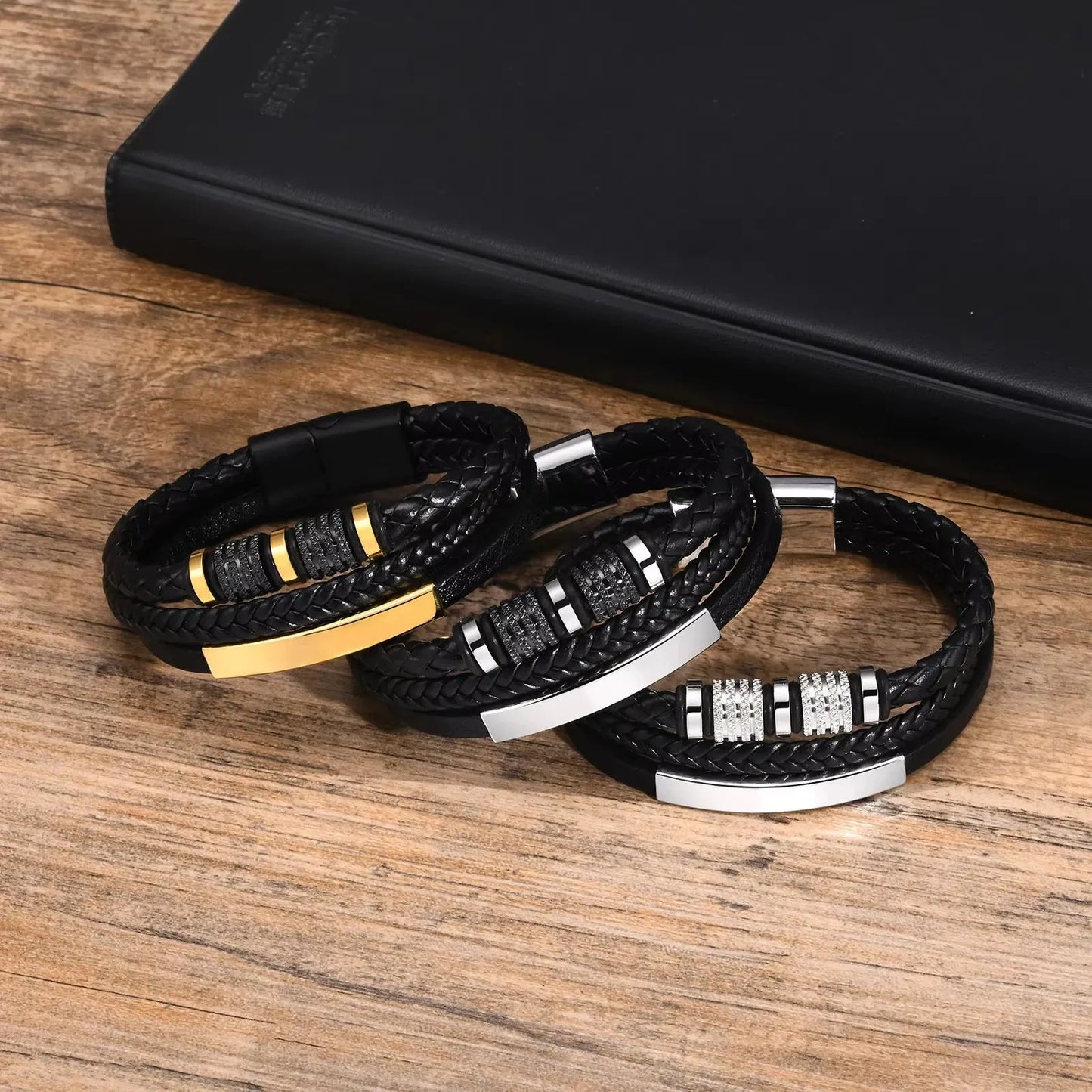 Armband, Armband Heren, Roestvrij Staal, Armbanden, Leren Armband Heren, Leren Armband, Leren Armbanden, Armbandje, Kunstleer, Mannen, Magnetische Sluiting, + 2 CM Verlengstuk, Verjaardag, Vaderdag Valentijnsdag, Cadeautje