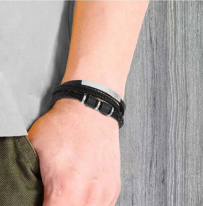 Armband, Armband Heren, Roestvrij Staal, Armbanden, Leren Armband Heren, Leren Armband, Leren Armbanden, Armbandje, Kunstleer, Mannen, Magnetische Sluiting, + 2 CM Verlengstuk, Verjaardag, Vaderdag Valentijnsdag, Cadeautje