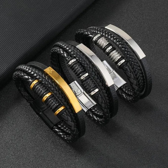 Armband, Armband Heren, Roestvrij Staal, Armbanden, Leren Armband Heren, Leren Armband, Leren Armbanden, Armbandje, Kunstleer, Mannen, Magnetische Sluiting, + 2 CM Verlengstuk, Verjaardag, Vaderdag Valentijnsdag, Cadeautje