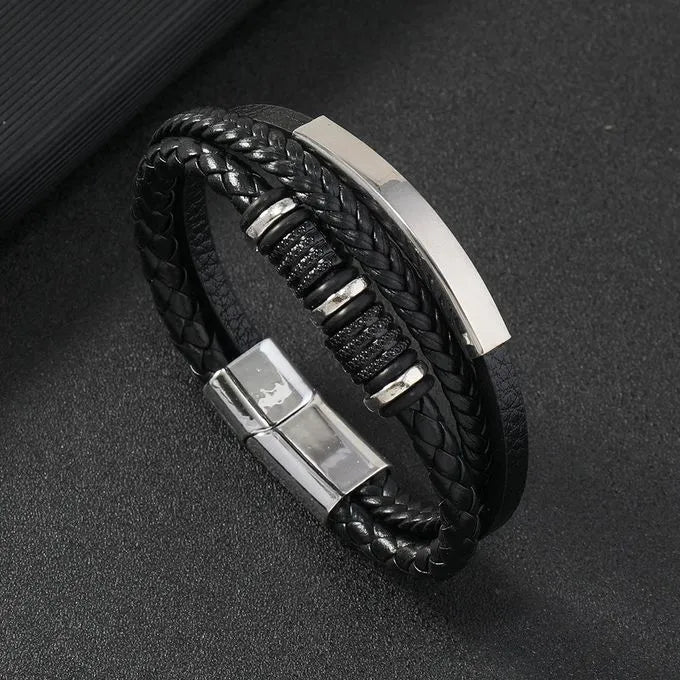 Armband, Armband Heren, Roestvrij Staal, Armbanden, Leren Armband Heren, Leren Armband, Leren Armbanden, Armbandje, Kunstleer, Mannen, Magnetische Sluiting, + 2 CM Verlengstuk, Verjaardag, Vaderdag Valentijnsdag, Cadeautje