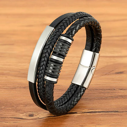 Armband, Armband Heren, Roestvrij Staal, Armbanden, Leren Armband Heren, Leren Armband, Leren Armbanden, Armbandje, Kunstleer, Mannen, Magnetische Sluiting, + 2 CM Verlengstuk, Verjaardag, Vaderdag Valentijnsdag, Cadeautje
