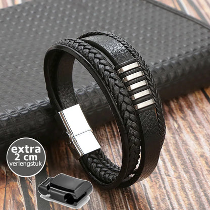 KHRONOX® Armband, Armband Heren, Natuurstenen, Armbanden, Leren Armband Heren, Leren Armband, Leren Armbanden, Armbandje, Kunstleer, Mannen, Magnetische Sluiting, + 2 CM Verlengstuk, Verjaardag, Vaderdag, Valentijnsdag, Cadeautje