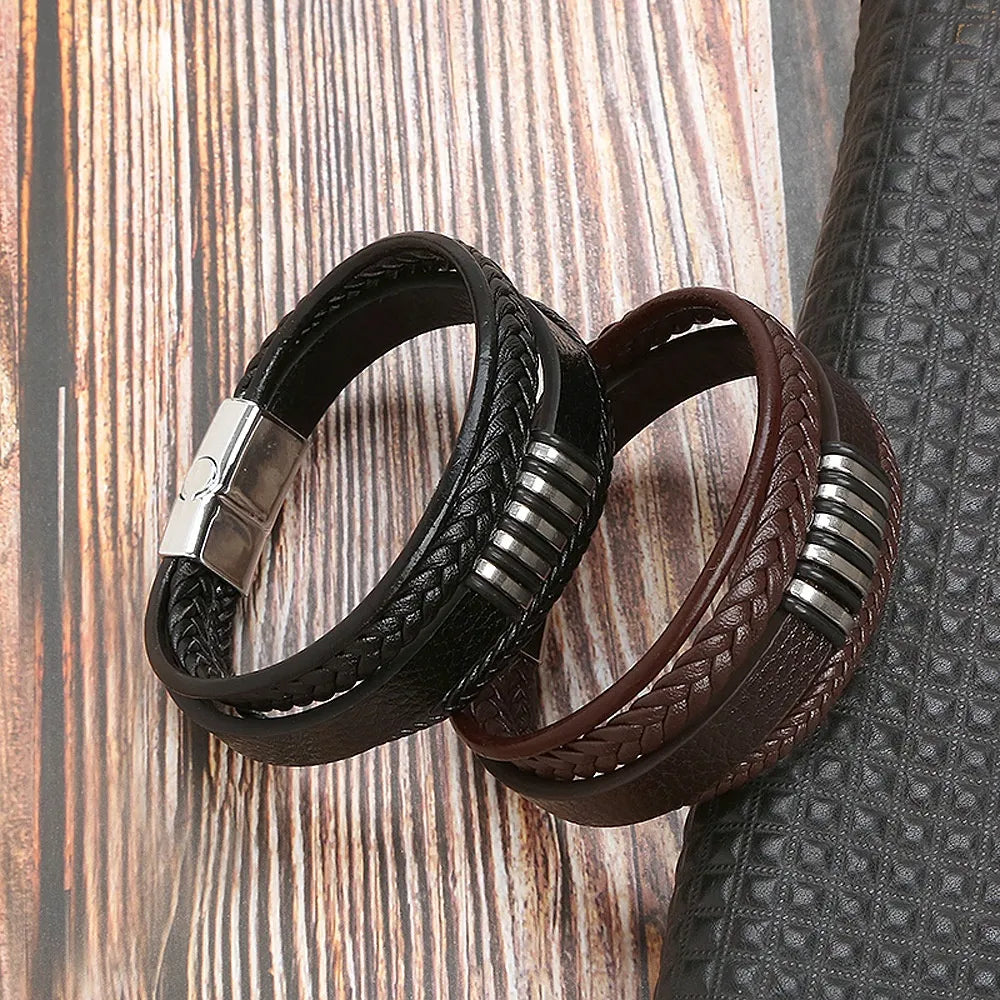 KHRONOX® Armband, Armband Heren, Natuurstenen, Armbanden, Leren Armband Heren, Leren Armband, Leren Armbanden, Armbandje, Kunstleer, Mannen, Magnetische Sluiting, + 2 CM Verlengstuk, Verjaardag, Vaderdag, Valentijnsdag, Cadeautje