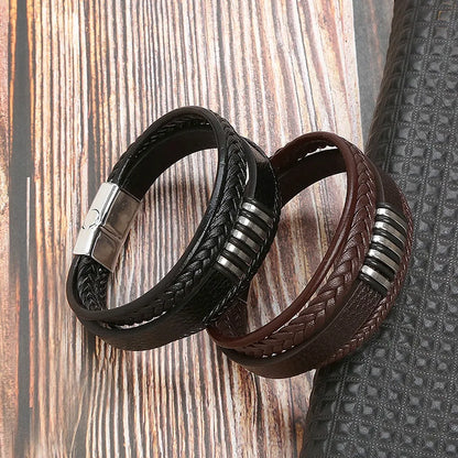 KHRONOX® Armband, Armband Heren, Natuurstenen, Armbanden, Leren Armband Heren, Leren Armband, Leren Armbanden, Armbandje, Kunstleer, Mannen, Magnetische Sluiting, + 2 CM Verlengstuk, Verjaardag, Vaderdag, Valentijnsdag, Cadeautje