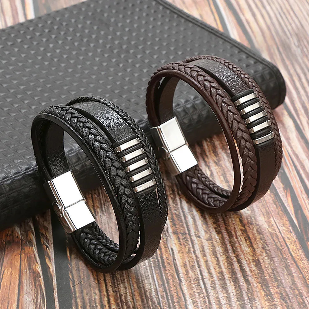 KHRONOX® Armband, Armband Heren, Natuurstenen, Armbanden, Leren Armband Heren, Leren Armband, Leren Armbanden, Armbandje, Kunstleer, Mannen, Magnetische Sluiting, + 2 CM Verlengstuk, Verjaardag, Vaderdag, Valentijnsdag, Cadeautje
