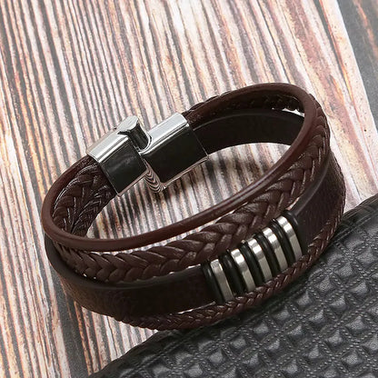 KHRONOX® Armband, Armband Heren, Natuurstenen, Armbanden, Leren Armband Heren, Leren Armband, Leren Armbanden, Armbandje, Kunstleer, Mannen, Magnetische Sluiting, + 2 CM Verlengstuk, Verjaardag, Vaderdag, Valentijnsdag, Cadeautje