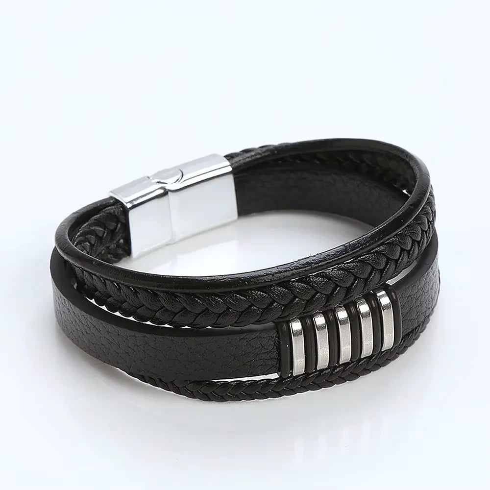 KHRONOX® Armband, Armband Heren, Natuurstenen, Armbanden, Leren Armband Heren, Leren Armband, Leren Armbanden, Armbandje, Kunstleer, Mannen, Magnetische Sluiting, + 2 CM Verlengstuk, Verjaardag, Vaderdag, Valentijnsdag, Cadeautje