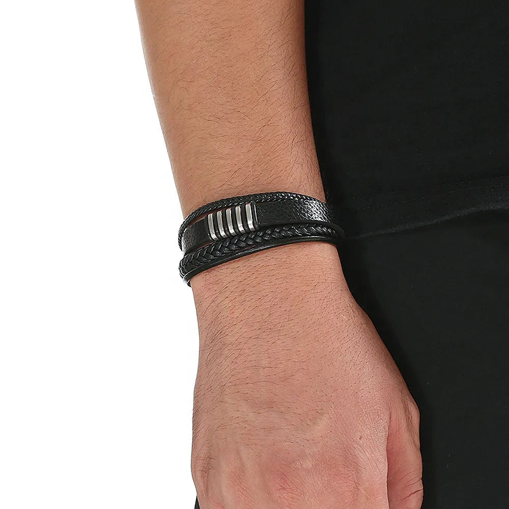 KHRONOX® Armband, Armband Heren, Natuurstenen, Armbanden, Leren Armband Heren, Leren Armband, Leren Armbanden, Armbandje, Kunstleer, Mannen, Magnetische Sluiting, + 2 CM Verlengstuk, Verjaardag, Vaderdag, Valentijnsdag, Cadeautje