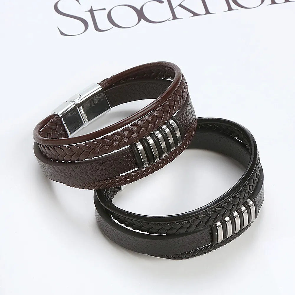 KHRONOX® Armband, Armband Heren, Natuurstenen, Armbanden, Leren Armband Heren, Leren Armband, Leren Armbanden, Armbandje, Kunstleer, Mannen, Magnetische Sluiting, + 2 CM Verlengstuk, Verjaardag, Vaderdag, Valentijnsdag, Cadeautje