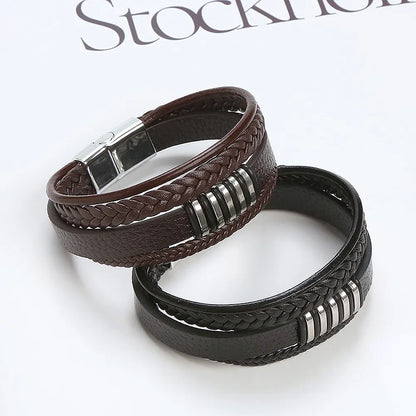 KHRONOX® Armband, Armband Heren, Natuurstenen, Armbanden, Leren Armband Heren, Leren Armband, Leren Armbanden, Armbandje, Kunstleer, Mannen, Magnetische Sluiting, + 2 CM Verlengstuk, Verjaardag, Vaderdag, Valentijnsdag, Cadeautje