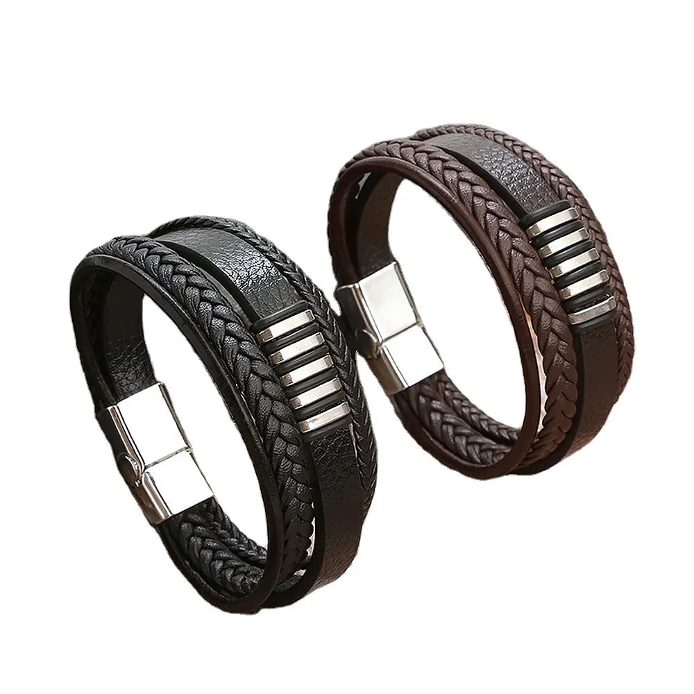 KHRONOX® Armband, Armband Heren, Natuurstenen, Armbanden, Leren Armband Heren, Leren Armband, Leren Armbanden, Armbandje, Kunstleer, Mannen, Magnetische Sluiting, + 2 CM Verlengstuk, Verjaardag, Vaderdag, Valentijnsdag, Cadeautje