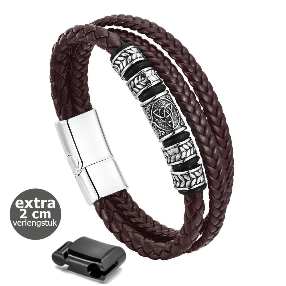 KHRONOX® Armband, Armband Heren, Natuurstenen, Armbanden, Leren Armband Heren, Leren Armband, Leren Armbanden, Armbandje, Kunstleer, Mannen, Magnetische Sluiting, + 2 CM Verlengstuk, Verjaardag, Vaderdag, Valentijnsdag, Cadeautje