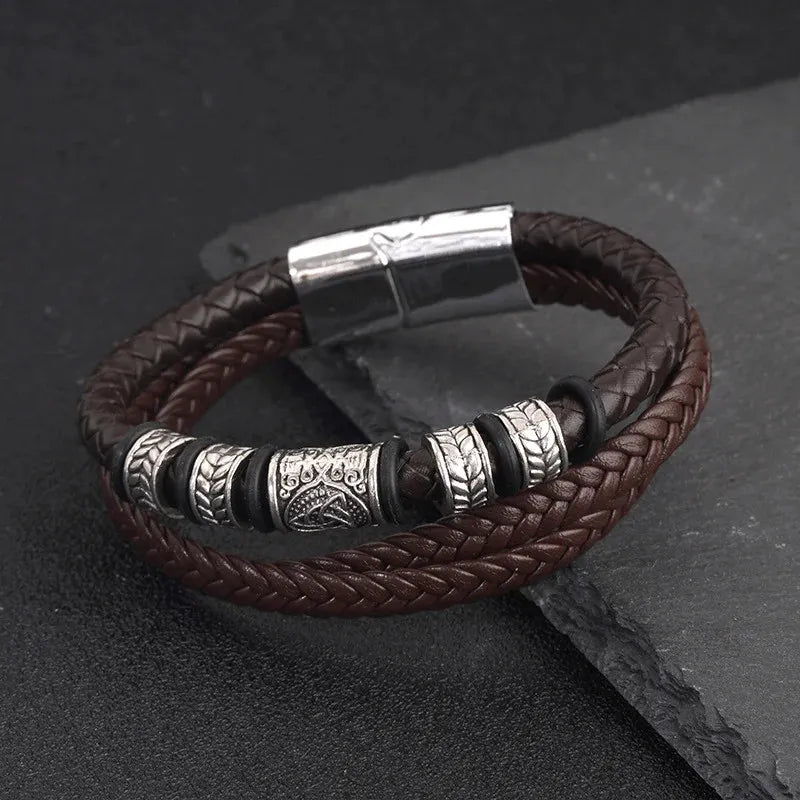 KHRONOX® Armband, Armband Heren, Natuurstenen, Armbanden, Leren Armband Heren, Leren Armband, Leren Armbanden, Armbandje, Kunstleer, Mannen, Magnetische Sluiting, + 2 CM Verlengstuk, Verjaardag, Vaderdag, Valentijnsdag, Cadeautje