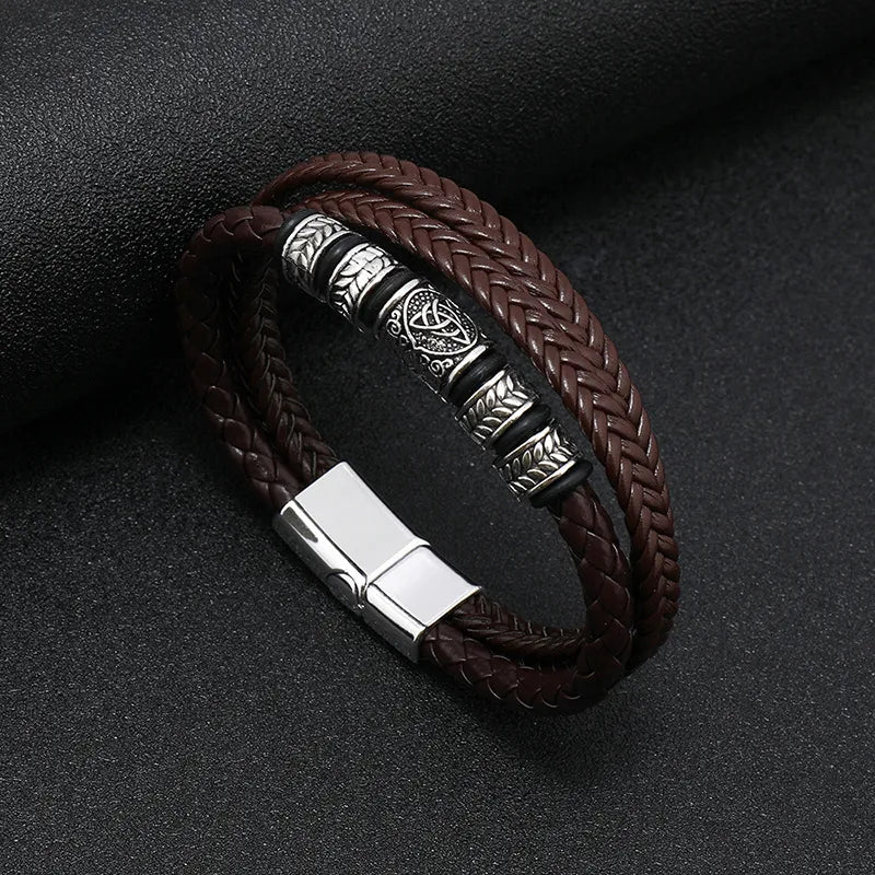KHRONOX® Armband, Armband Heren, Natuurstenen, Armbanden, Leren Armband Heren, Leren Armband, Leren Armbanden, Armbandje, Kunstleer, Mannen, Magnetische Sluiting, + 2 CM Verlengstuk, Verjaardag, Vaderdag, Valentijnsdag, Cadeautje