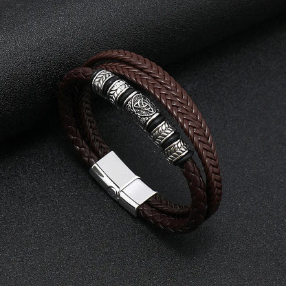KHRONOX® Armband, Armband Heren, Natuurstenen, Armbanden, Leren Armband Heren, Leren Armband, Leren Armbanden, Armbandje, Kunstleer, Mannen, Magnetische Sluiting, + 2 CM Verlengstuk, Verjaardag, Vaderdag, Valentijnsdag, Cadeautje