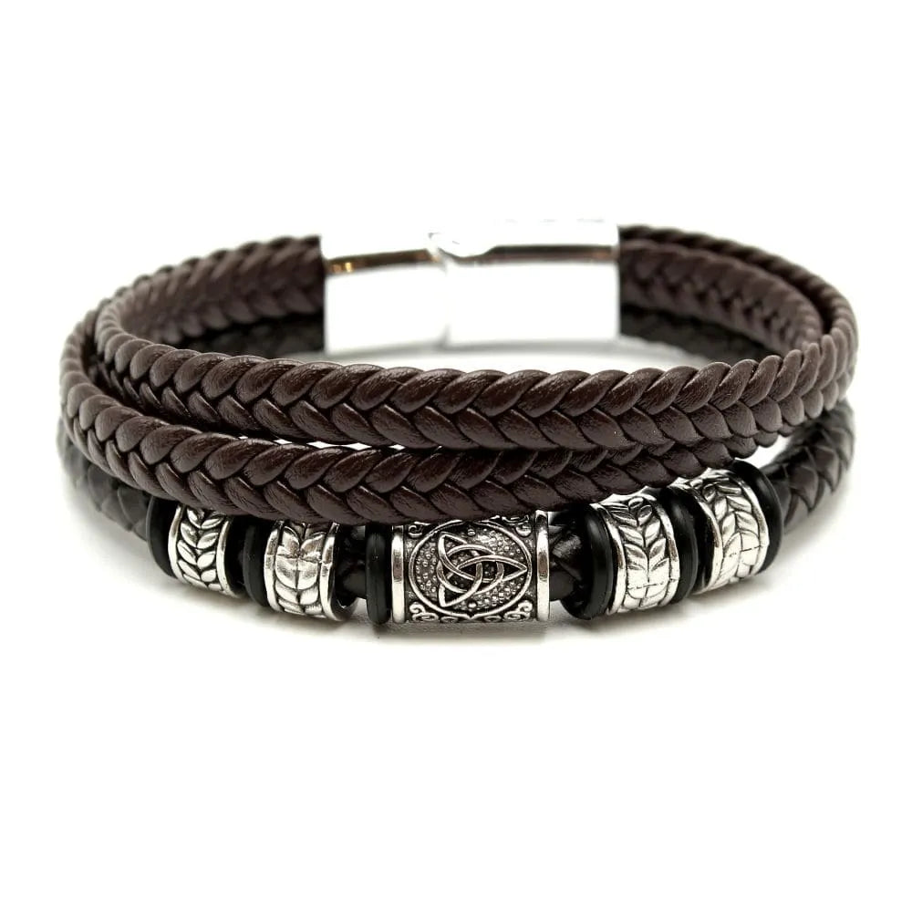 KHRONOX® Armband, Armband Heren, Natuurstenen, Armbanden, Leren Armband Heren, Leren Armband, Leren Armbanden, Armbandje, Kunstleer, Mannen, Magnetische Sluiting, + 2 CM Verlengstuk, Verjaardag, Vaderdag, Valentijnsdag, Cadeautje