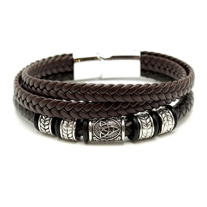 KHRONOX® Armband, Armband Heren, Natuurstenen, Armbanden, Leren Armband Heren, Leren Armband, Leren Armbanden, Armbandje, Kunstleer, Mannen, Magnetische Sluiting, + 2 CM Verlengstuk, Verjaardag, Vaderdag, Valentijnsdag, Cadeautje
