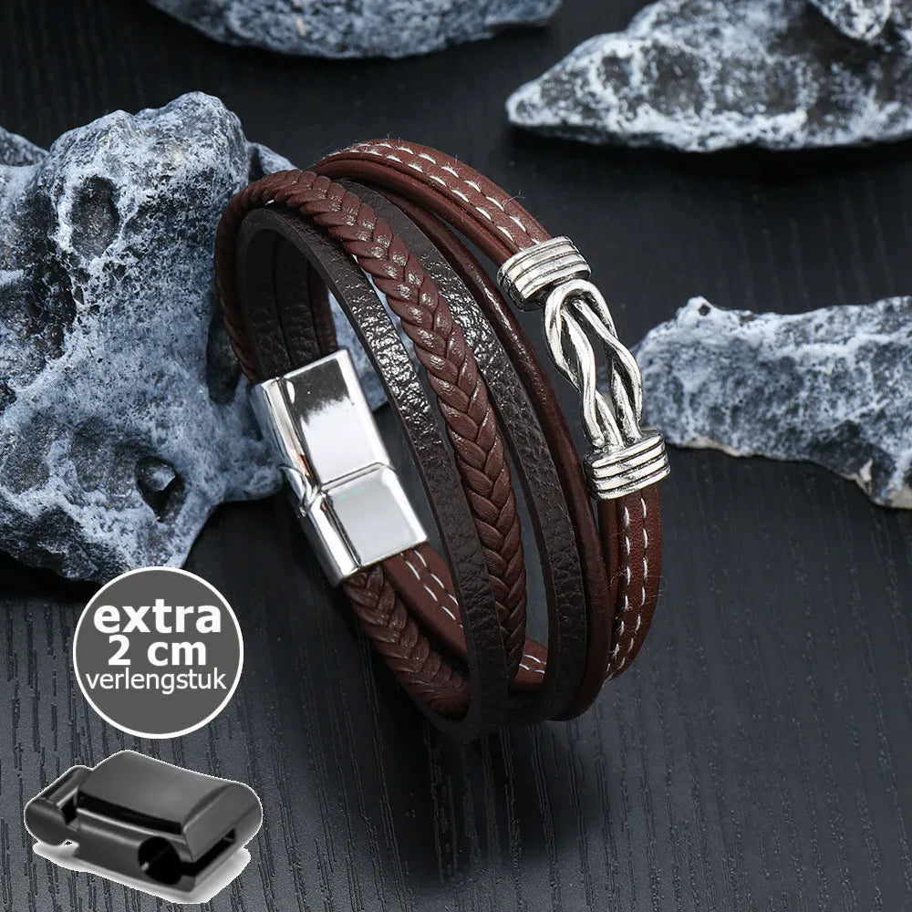 KHRONOX® Armband, Armband Heren, Natuurstenen, Armbanden, Leren Armband Heren, Leren Armband, Leren Armbanden, Armbandje, Kunstleer, Mannen, Magnetische Sluiting, + 2 CM Verlengstuk, Verjaardag, Vaderdag, Valentijnsdag, Cadeautje